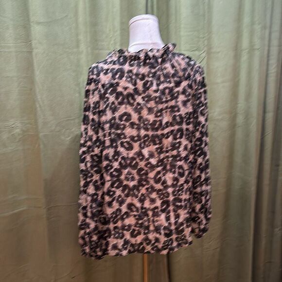 Rebecca Taylor Brown and Tan Tie Front Blouse with Mandarin Collar, US12 - Picture 8 of 11